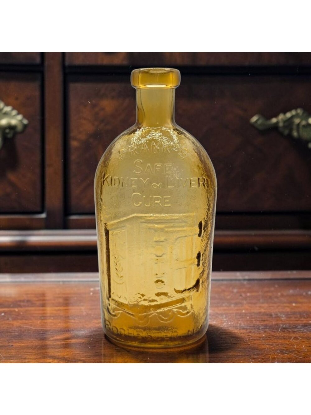 Vtg Wheaton Honey Amber Glass Franks Safe Kidney Liver Cure Bottle Apothecary